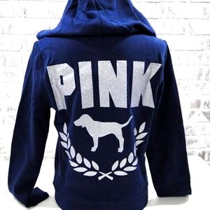 VS PINK GLITTER BLING SHiNE NAVY HOODIE SWEATSHIRT L